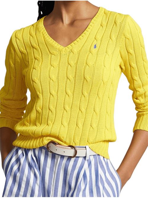 Maglia collo a v donna slim a trecce con ricamo logo POLO RALPH LAUREN | 211891641007